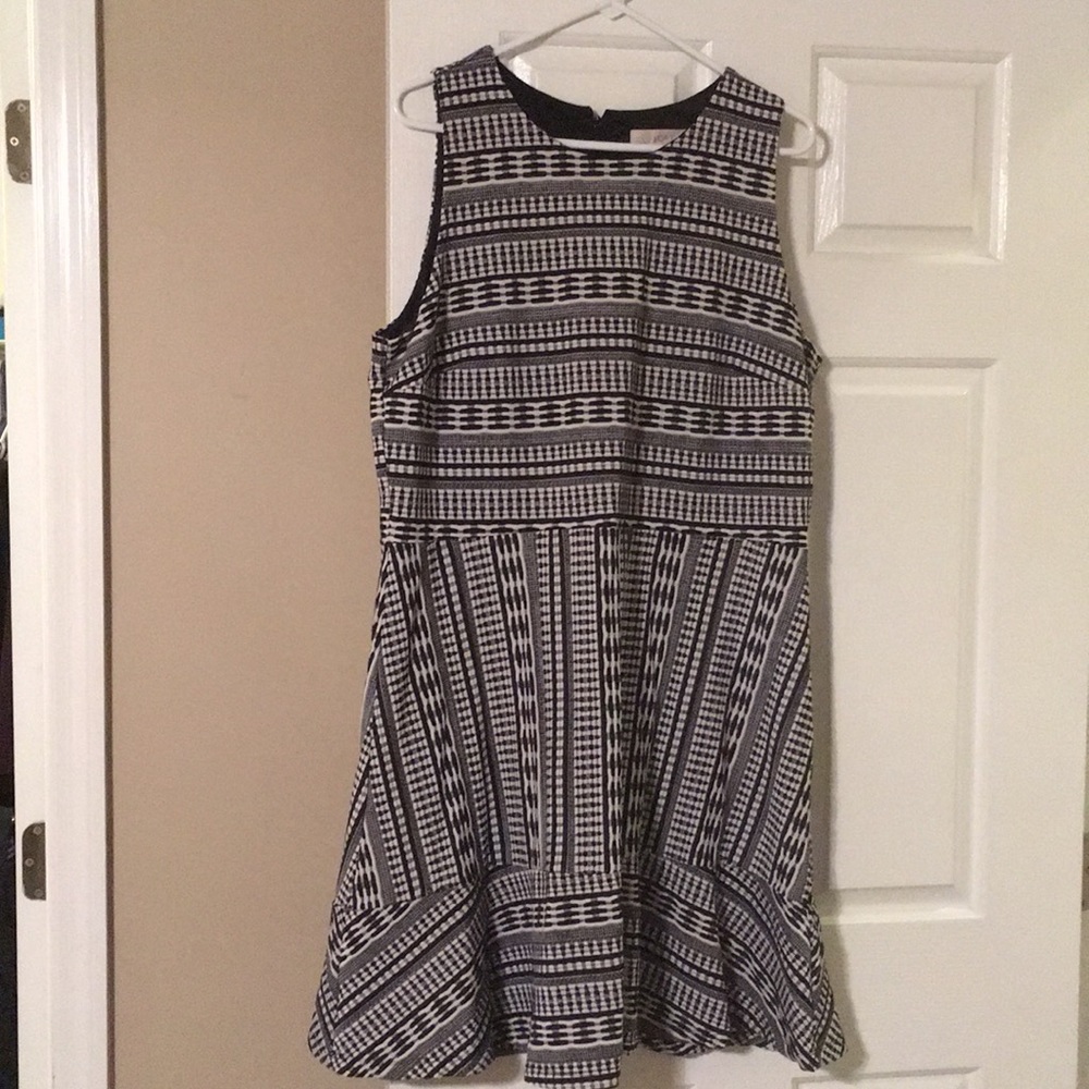LOFT Black & White Graphic Fit-and-Flare Dress